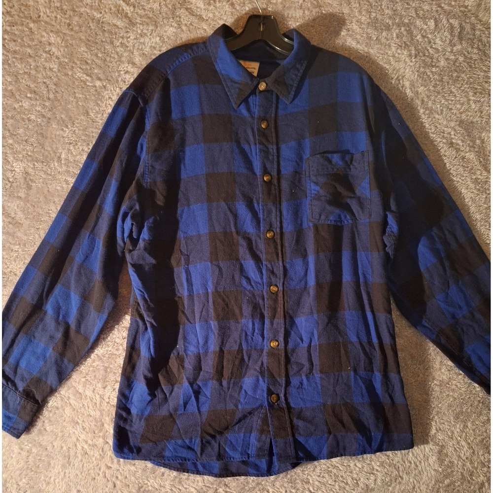 Field & Stream Mens XL Flannel Shirt Blue Black Plaid Outdoorwear Utility Casual